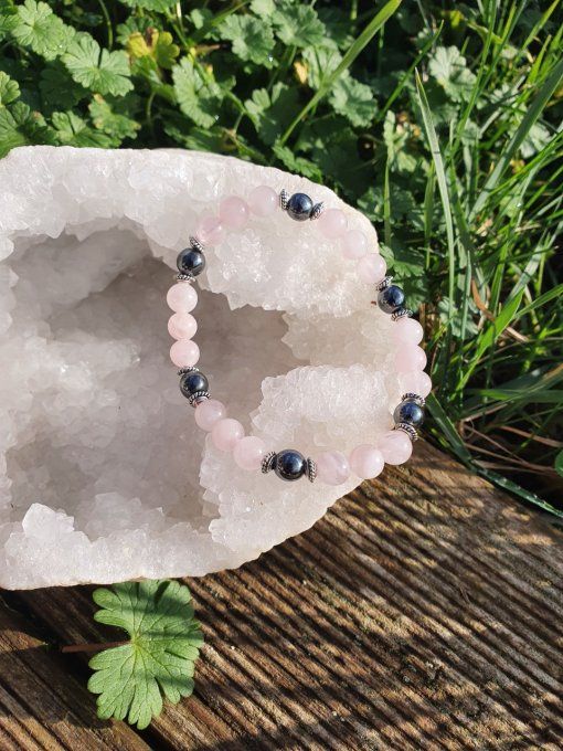 Quartz Rose et Hématite 6mm