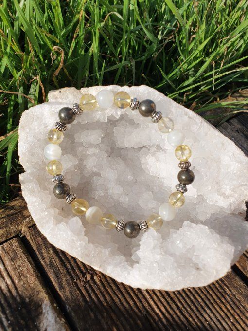Pierre de lune Citrine Pyrite 8mm